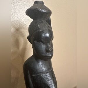 Vintage Handcarved Ebony African Woman With Pot on Head Statue